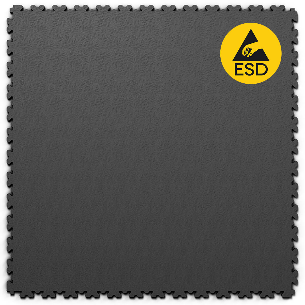 Dalle PVC clipsable Fortelock ESD XL 4mm - Graphite. Idéale pour les environnements techniques sensibles à l'électricité statique, comme les laboratoires, salles informatiques et ateliers. Format XL pour une installation rapide et pratique.