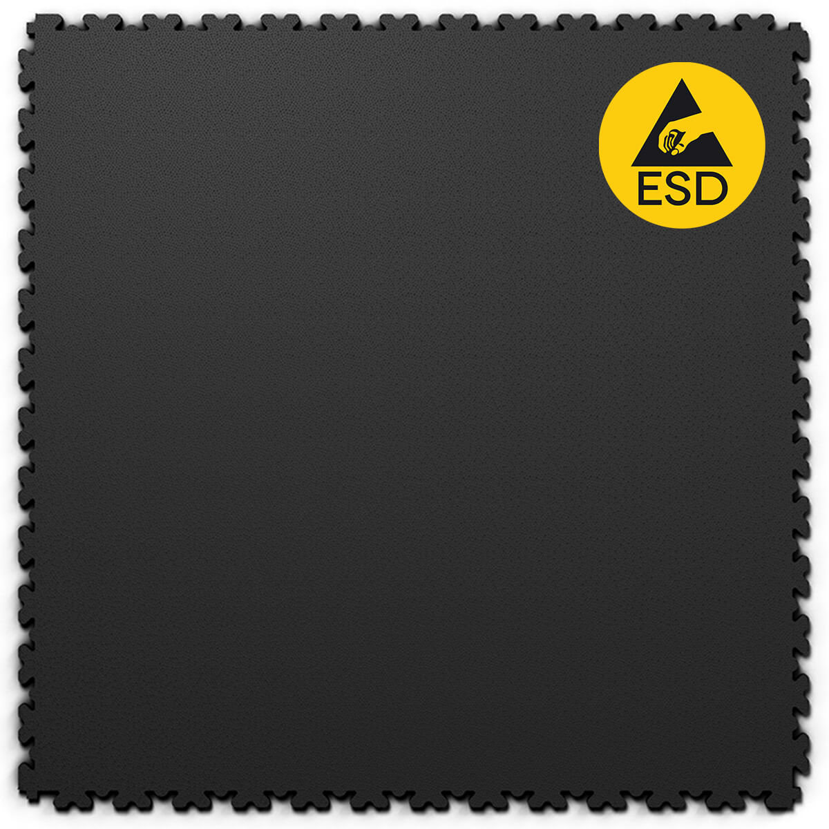 Dalle PVC clipsable Fortelock ESD XL 4mm - Noire. Parfaite pour les espaces techniques nécessitant une protection contre l'électricité statique, tels que les laboratoires, salles informatiques et ateliers. Format XL pour une pose rapide et efficace.
