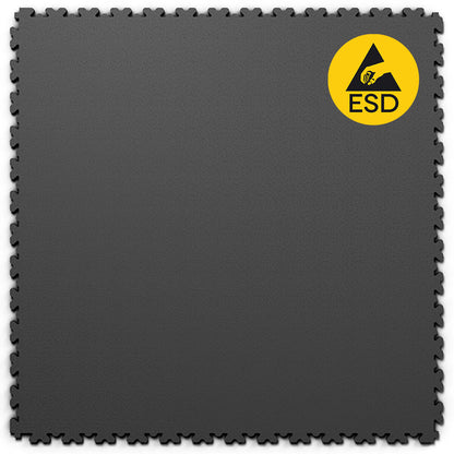 Dalle PVC clipsable Fortelock ESD XL 4mm - Graphite. Idéale pour les environnements techniques sensibles à l'électricité statique, comme les laboratoires, salles informatiques et ateliers. Format XL pour une installation rapide et pratique.