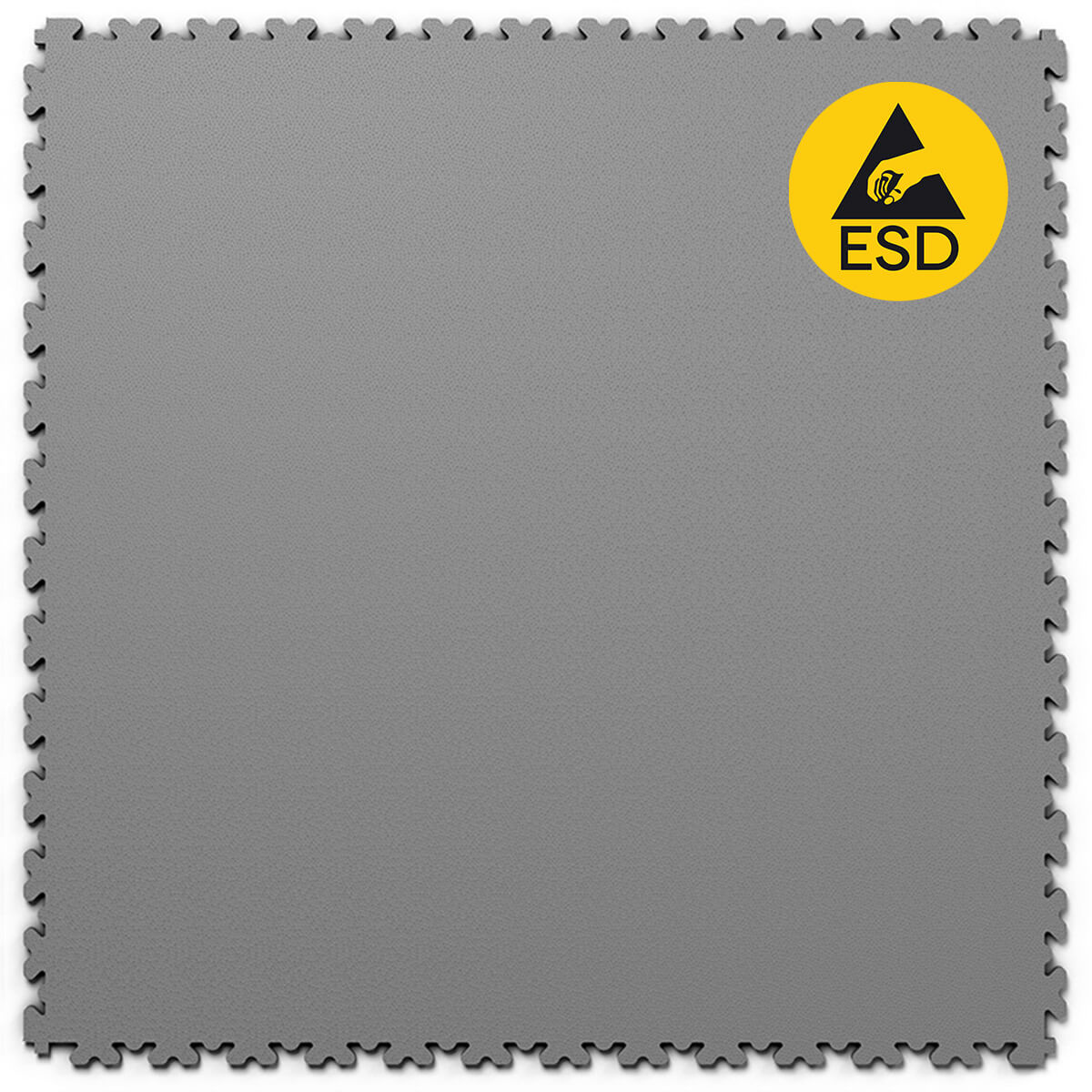 Dalle PVC clipsable Fortelock ESD XL 4mm - Grise. Conçue pour les environnements sensibles à l'électricité statique, idéale pour les laboratoires, salles informatiques et ateliers. Format XL pour une installation simple et rapide.