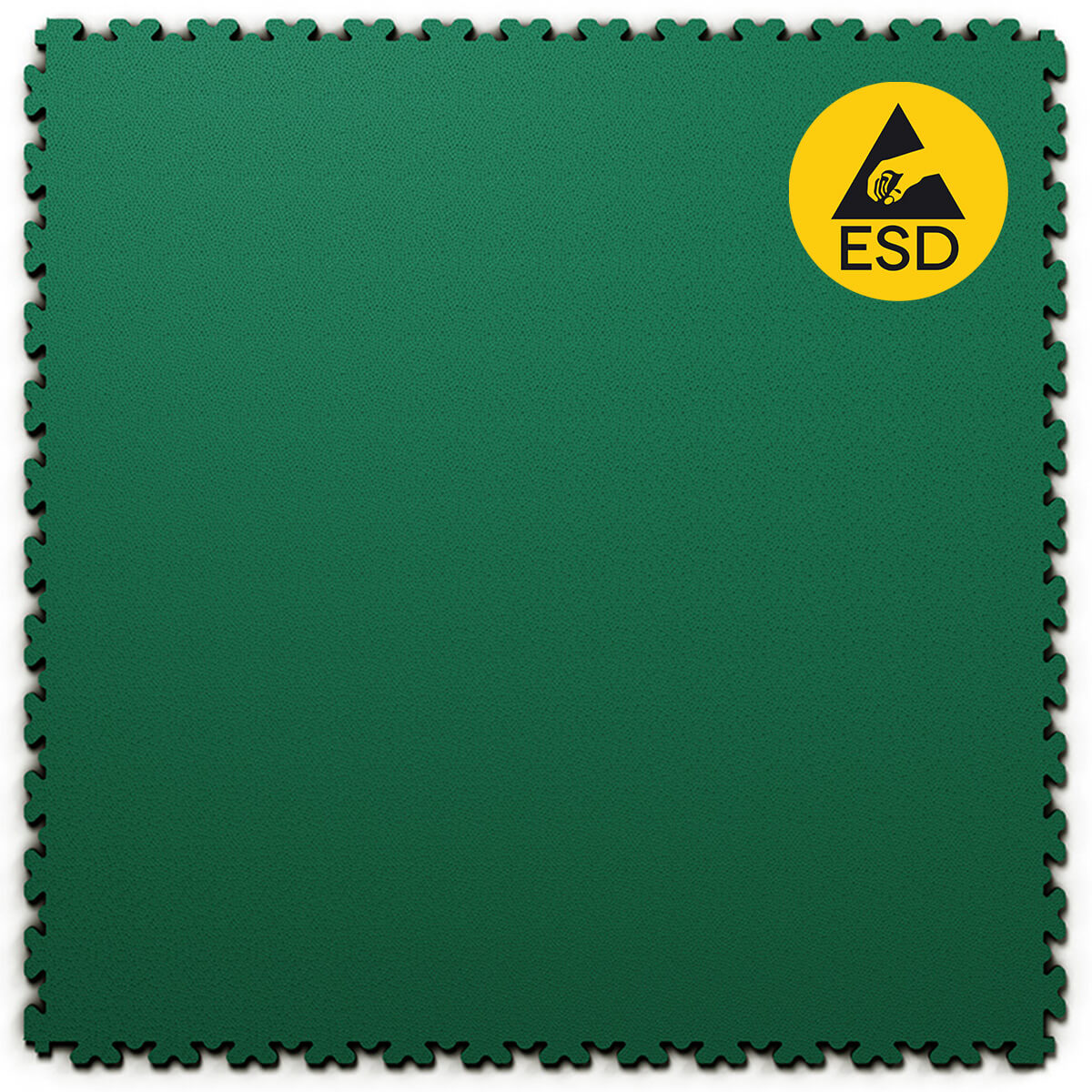 Dalle PVC clipsable Fortelock ESD XL 4mm - Verte. Solution idéale pour les zones nécessitant une protection contre l'électricité statique, comme les laboratoires, salles techniques et ateliers. Format XL pour une installation rapide et efficace.