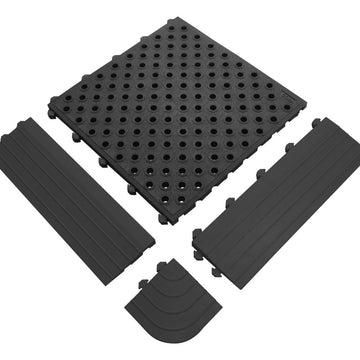 Dalle anti-fatigue emboîtable Fatigue-Lock – Caoutchouc 50 × 50 cm – 24 mm – Noir